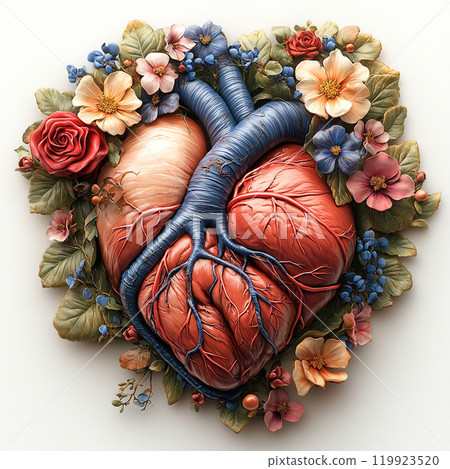 Blooming anatomical human heart. 119923520