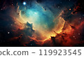 Close-up image of vibrant nebula with contrasting colors in space exploration photography 119923545
