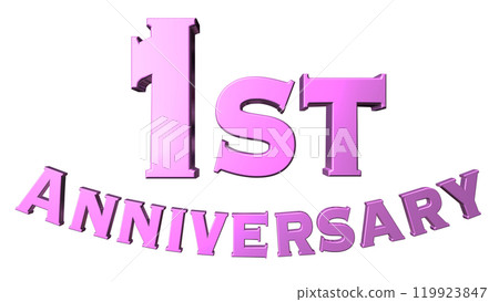 3DCG text "1st Anniversary" in purple, pink 119923847