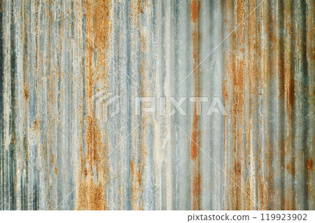 Old zinc wall texture background, rusty on galvanized metal panel sheeting. 119923902