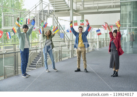 multinational people with bunting flags 119924017