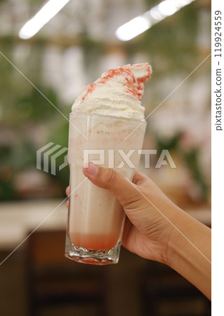 Strawberry milkshake with whipped cream Strawberry milkshake with whipped cream 119924559
