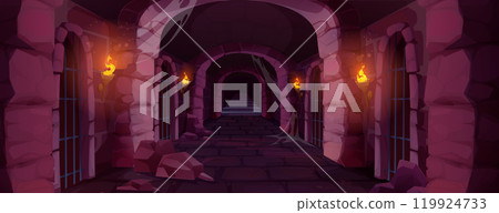Medieval castle dungeon prison hallway Medieval castle dungeon prison hallway 119924733