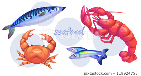 Crab, lobster and salmon fish vector illustration 119924755