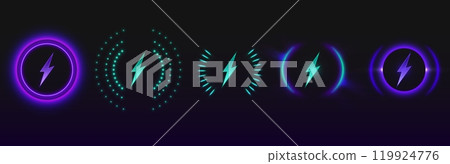 Glowing wireless charging icons set Glowing wireless charging icons set 119924776