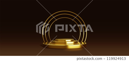 Round platform with golden rings on black Round platform with golden rings on black 119924913