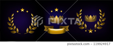 Gold laurel award. Winner medal frame icon vector 119924917