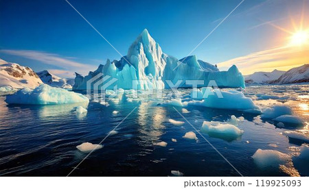 Image of melting Arctic glaciers causing sea levels to rise Global warming, environmental issues Image of melting Arctic glaciers causing sea levels to rise Global warming, environmental issues 119925093