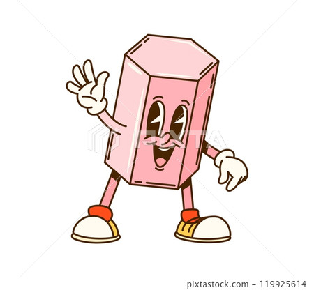 Groovy math geometric hexagonal prism figure character. Isolated cartoon vector playful educational personage for children geometry learning, with a pink color, joyful face expression and funky vibe Groovy math geometric hexagonal prism figure character. Isolated cartoon vector playful educational personage for children geometry learning, with a pink color, joyful face expression and funky vibe 119925614