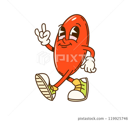 Cartoon groovy math geometric volumetric oval figure character. Isolated vector funky ellipsoid or spheroid shape with a smile exuding joyful energy, ready for playful educational school adventures 119925746