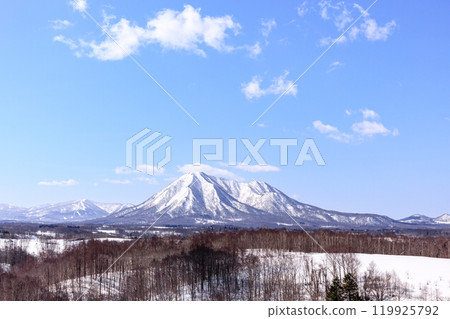 從北海道京極町Bogyo-no-oka看到早春的尻別山【4月】 119925792