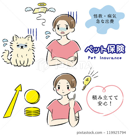 一隻身體不適的狗及其難以支付治療費用的女主人的插圖集 一隻身體不適的狗及其難以支付治療費用的女主人的插圖集 119925794