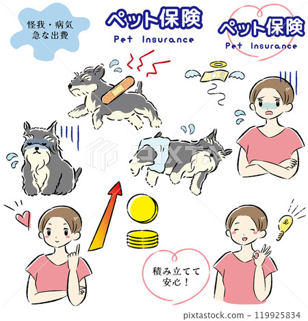 狗寵物保險圖像和女主人的插圖集 狗寵物保險圖像和女主人的插圖集 119925834