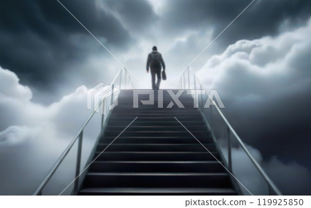 blurred background of stairway to heaven and receding silhouette, religion concept 119925850