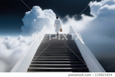 blurred background of stairway to heaven and receding silhouette, religion concept 119925854