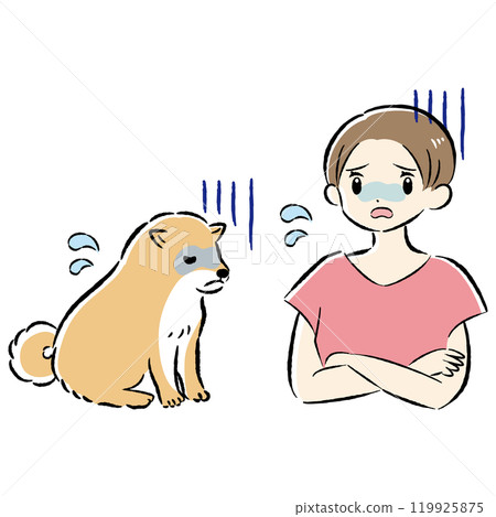 一隻不適的狗和一位憂心忡忡的女主人的插圖集 一隻不適的狗和一位憂心忡忡的女主人的插圖集 119925875
