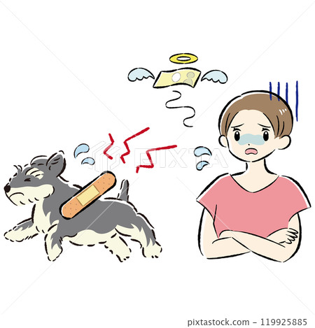 一隻受傷的狗和一位憂心忡忡的女主人的插圖集 一隻受傷的狗和一位憂心忡忡的女主人的插圖集 119925885