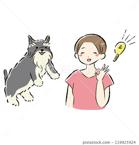 一隻跳躍的狗和一個想出一個主意的主人的插圖集 一隻跳躍的狗和一個想出一個主意的主人的插圖集 119925924