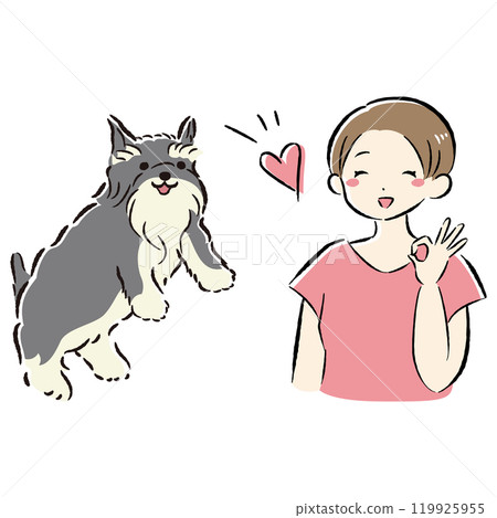 跳躍的狗和微笑的主人的插圖集 跳躍的狗和微笑的主人的插圖集 119925955