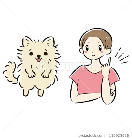跳狗和主人指點(想出一個想法)插圖集 跳狗和主人指點(想出一個想法)插圖集 119925956