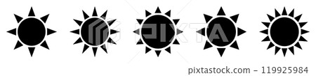 太陽圖示黑色剪影向量 太陽圖示黑色剪影向量 119925984