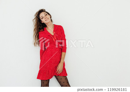 Beautiful fashionable woman in dress on white background Beautiful fashionable woman in dress on white background 119926181