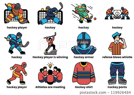 Set of icons in the concept of hockey in line style 119926484
