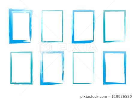 Brush, square, vertical, vertical, frame, handwritten, light blue, gradation, Japanese style, set 119926580