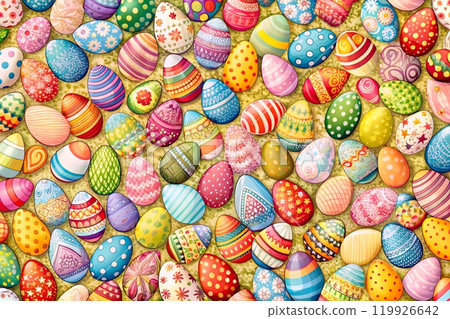 A lot of Easter colorful painted spring eggs A lot of Easter colorful painted spring eggs 119926642