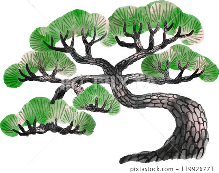 Pine tree illustration in ink painting style Pine tree illustration in ink painting style 119926771
