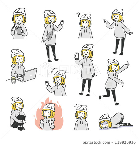 Illustration set of girls wearing hats 119926936