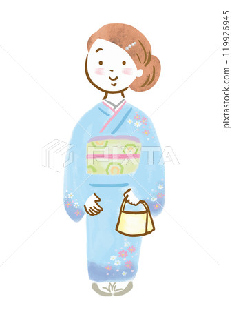 Hand-drawn illustration of a woman in a kimono 119926945