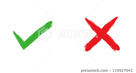 檢查並交叉綠色和紅色畫筆簡單的手寫圖示素材 檢查並交叉綠色和紅色畫筆簡單的手寫圖示素材 119927041
