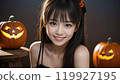 Beautiful Asian woman having a Halloween party 119927195
