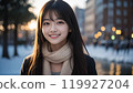 Beautiful Asian woman smiling in the winter city 119927204