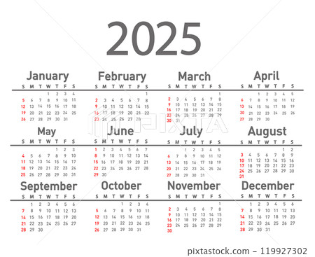 Calendar for 2025 vector illustration 119927302