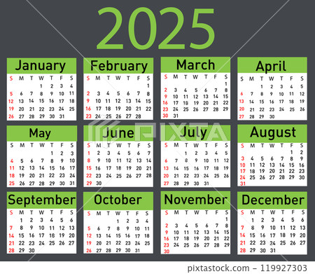 Calendar for 2025 vector illustration 119927303