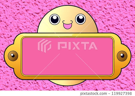 Smile gold plaque with place for text on pink brown wall.  119927398