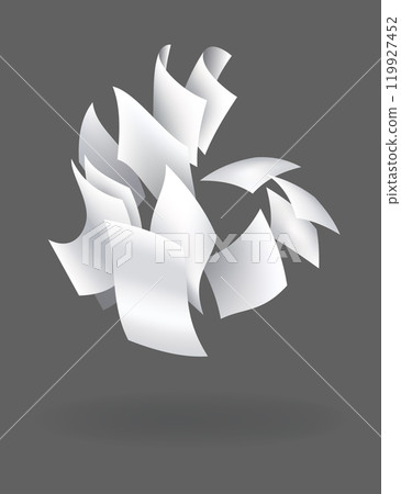 Falling paper sheets. Set of flying curved leaves of paper. Vector loose soar of notes with curled edges. Fly scattered notes, empty chaotic paperwork Falling paper sheets. Set of flying curved leaves of paper. Vector loose soar of notes with curled edges. Fly scattered notes, empty chaotic paperwork 119927452