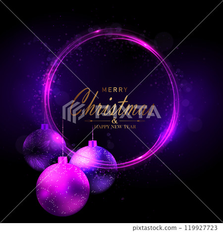 Merry Christmas. Isolated round purple wreath with New Year toys Merry Christmas. Isolated round purple wreath with New Year toys 119927723