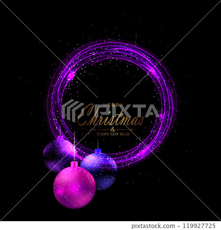 Merry Christmas . Isolated round purple glitter wreath with New Year toys 119927725