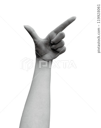 Woman's left hand with thumb and index finger up (monochrome) Woman's left hand with thumb and index finger up (monochrome) 119928061