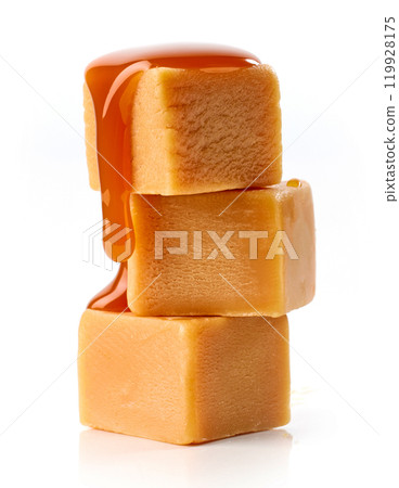 stack of caramel candies 119928175