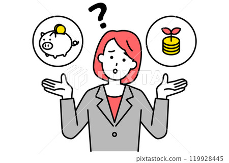 穿西裝的女人想知道是省錢還是投資 穿西裝的女人想知道是省錢還是投資 119928445