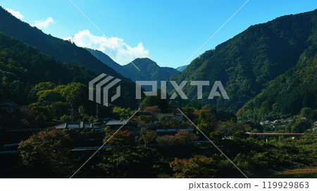 被里山包圍的郊外村莊，傳統的日本房屋鱗次櫛比。 119929863