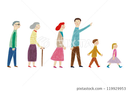 手繪插畫一家人並肩行走 119929953