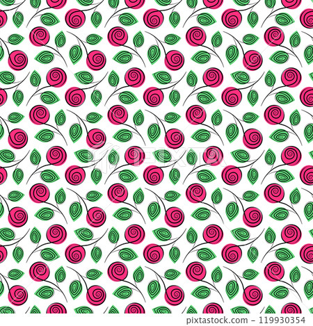 Stylized rose Seamless Pattern in trendy marker green and pink. Springtime floral background concept Stylized rose Seamless Pattern in trendy marker green and pink. Springtime floral background concept 119930354