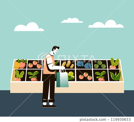 Man Shopping for Fresh Vegetables Man Shopping for Fresh Vegetables 119930653