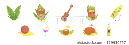 Hawaiian Party Symbol and Object Colorful Vector Set Hawaiian Party Symbol and Object Colorful Vector Set 119930757