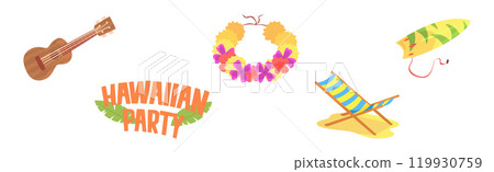 Hawaiian Party Symbol and Object Colorful Vector Set 119930759